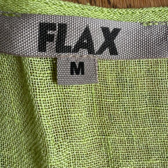 FLAX Chartreuse V Neck Linen Tunic SZ M Lagenlook Minimalist Classic Casual FLAW - Picture 3 of 9